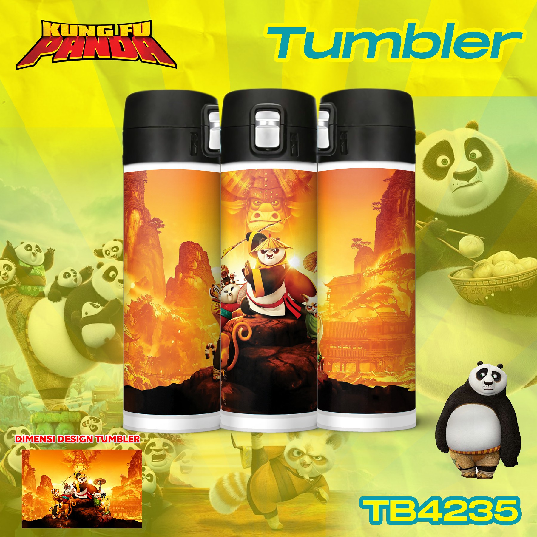 Tumbler Custom Tahan Panas Premium Tema Kungfu Panda