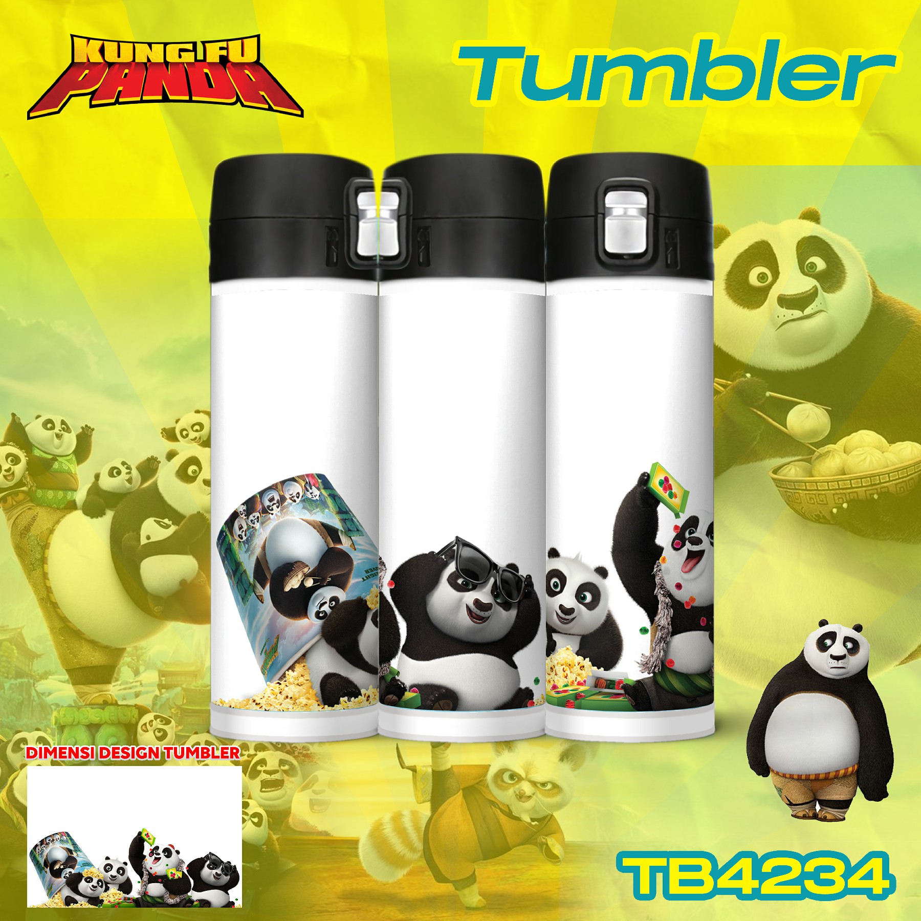 Tumbler Custom Tahan Panas Premium Tema Kungfu Panda