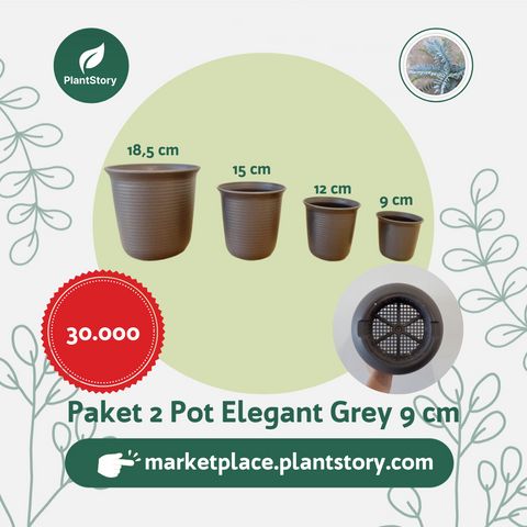 Paket 2 Pot Elegan Grey 9 cm