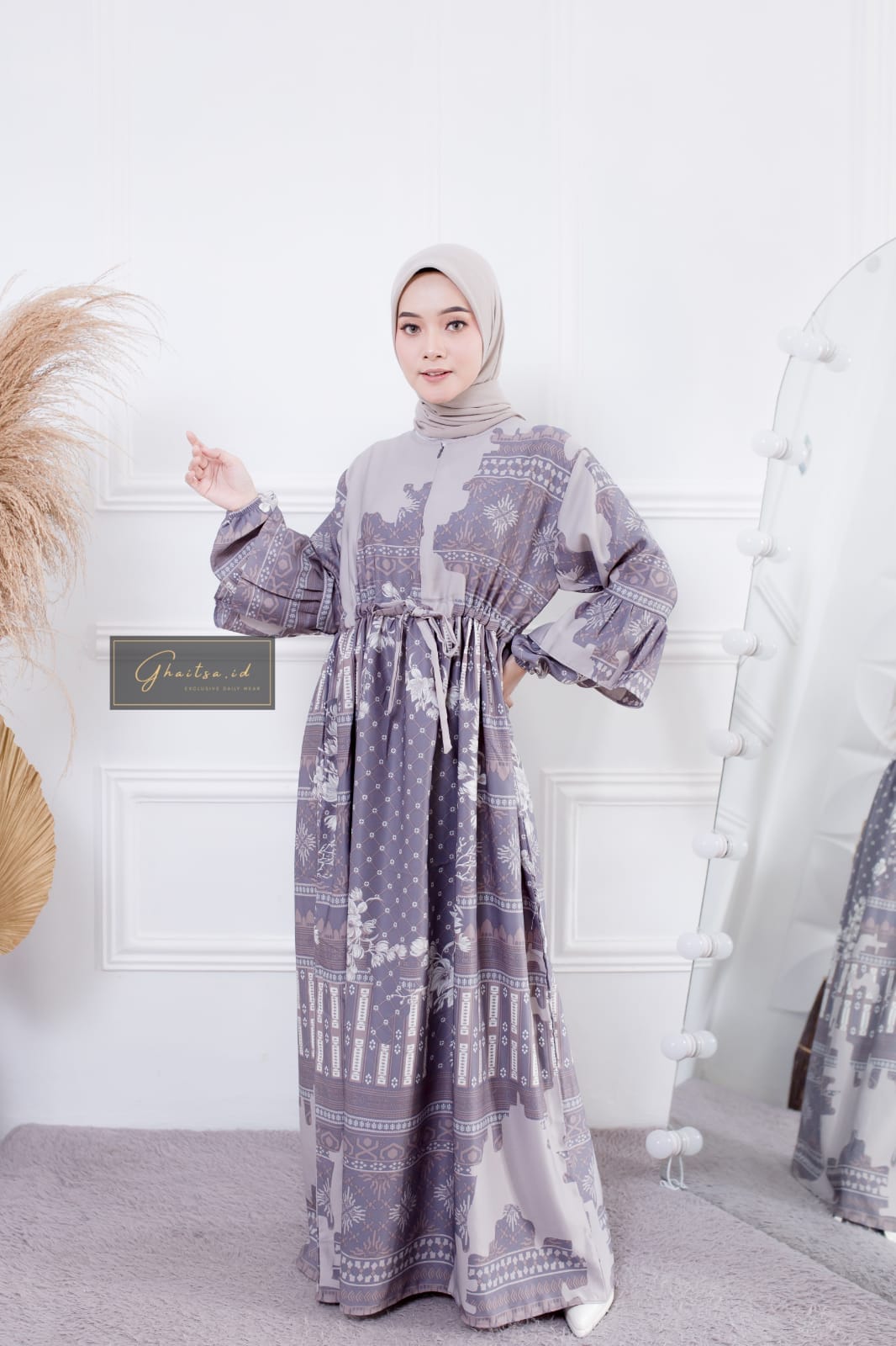 AYESHA MAXI DRESS / GAMIS MAXMARA PREMIUM MURAH / GAMIS MAXMARA LUX LIGHT GREY