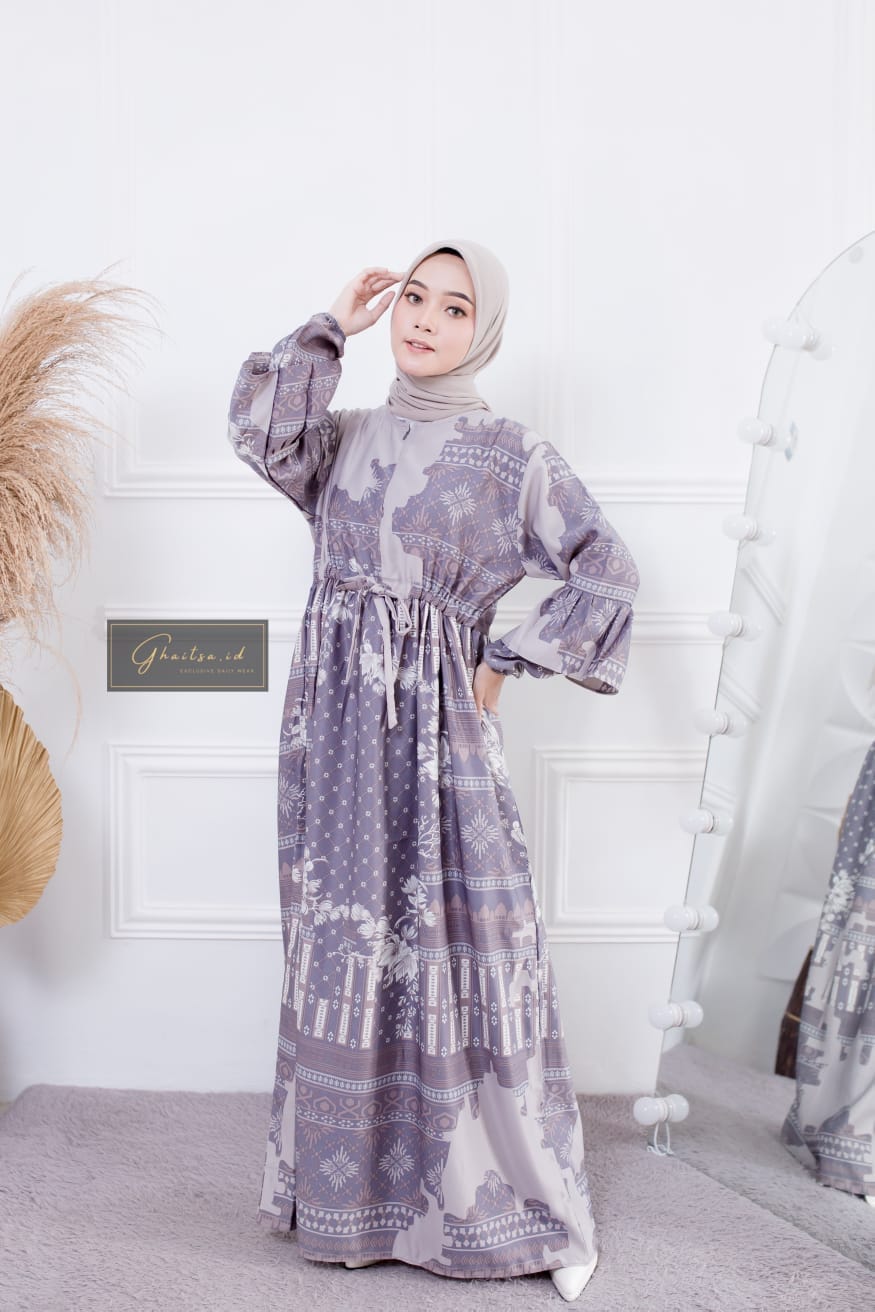 AYESHA MAXI DRESS / GAMIS MAXMARA PREMIUM MURAH / GAMIS MAXMARA LUX LIGHT GREY