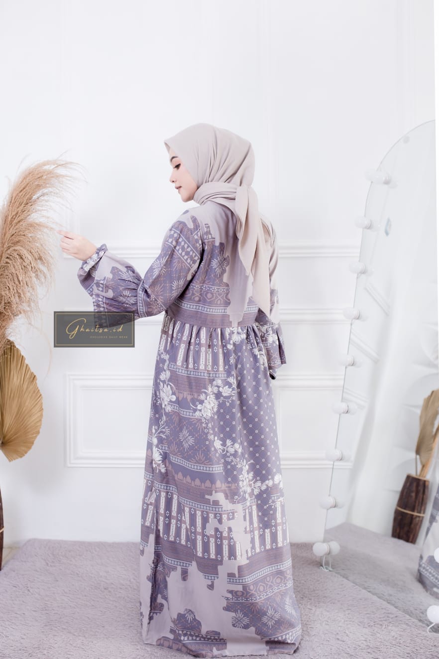 AYESHA MAXI DRESS / GAMIS MAXMARA PREMIUM MURAH / GAMIS MAXMARA LUX LIGHT GREY