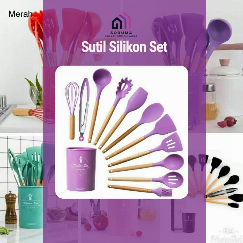 Original Set Spatula Silikon Gagang Kayu
