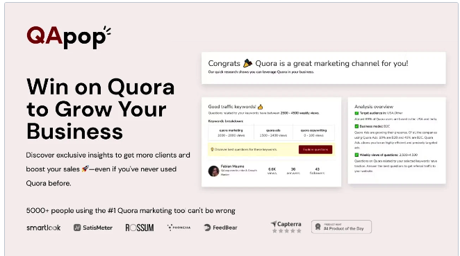 QApop | Grow with Quora & QApop; Quora has the lowest CAC for B2B SaaS startups among all social platforms