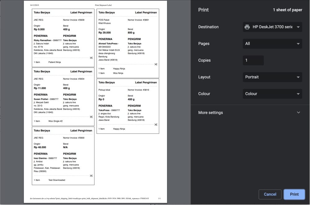 WooCommerce Print Label Shipping WordPress Plugin