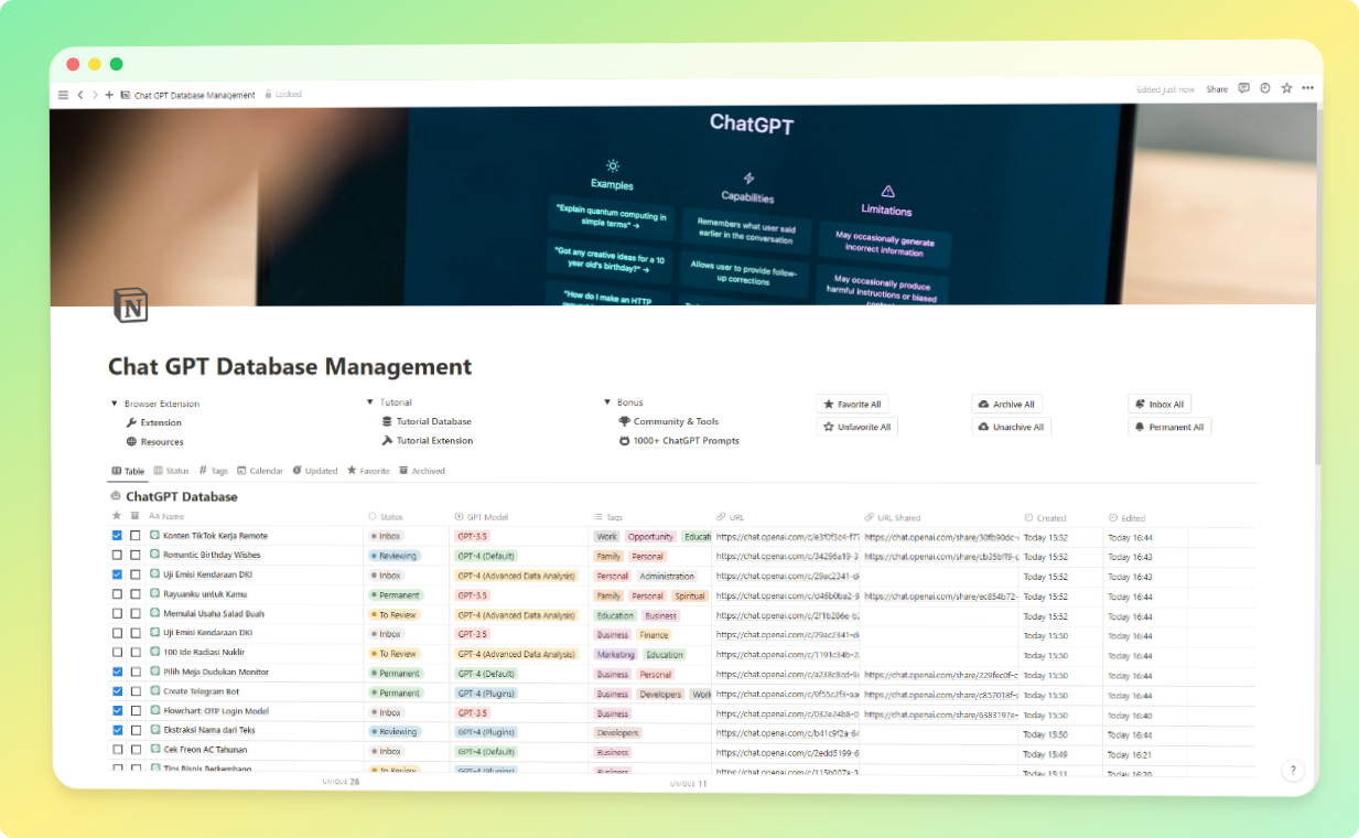 [Template Notion] ChatGPT Database Management