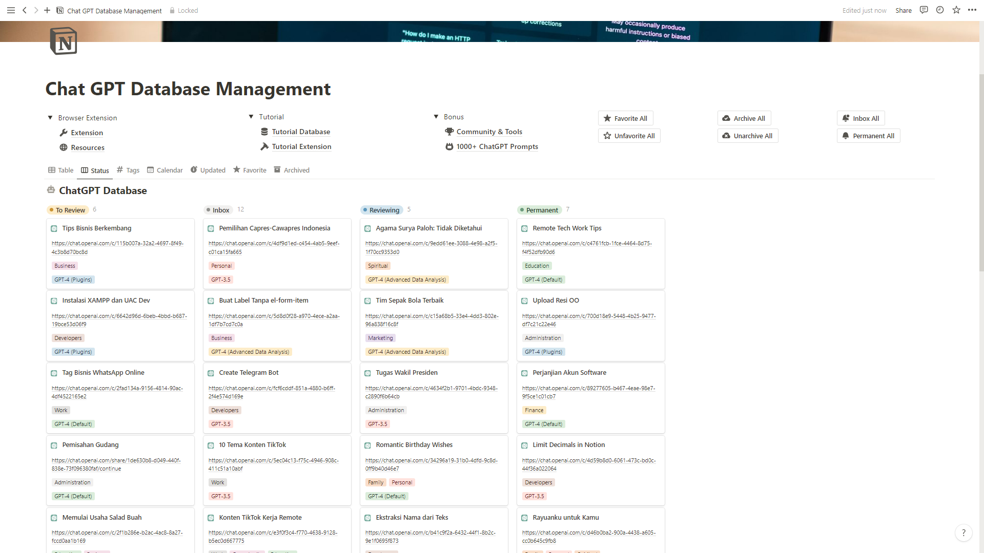 [Template Notion] ChatGPT Database Management