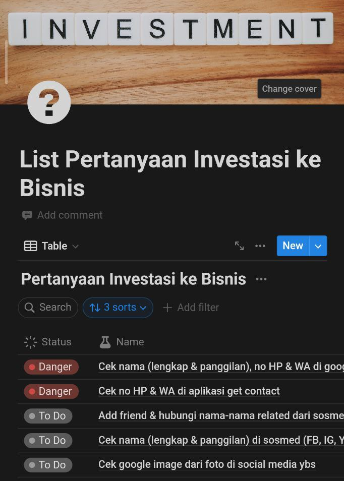 [Template Notion] List Pertanyaan untuk Invest ke Bisnis