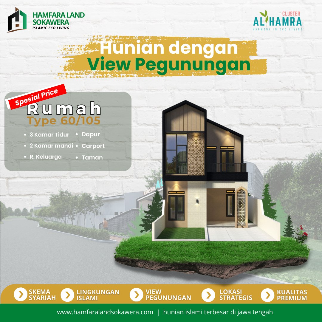 Rumah 2 Lantai Purwokerto Termurah dalam Perumahan Islami Terintegrasi