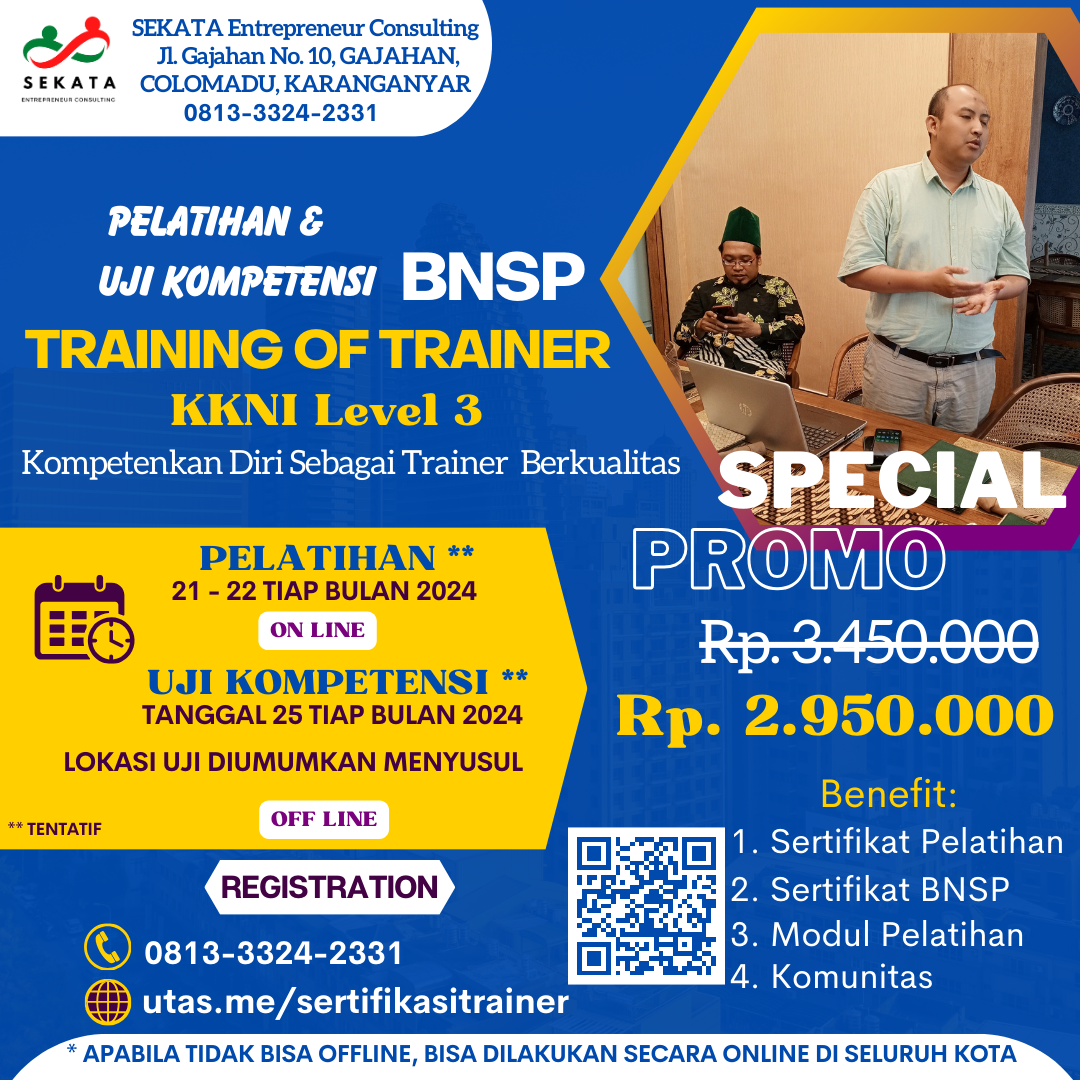 Pelatihan & Sertifikasi Trainer KKNI Level 3 BNSP RI 