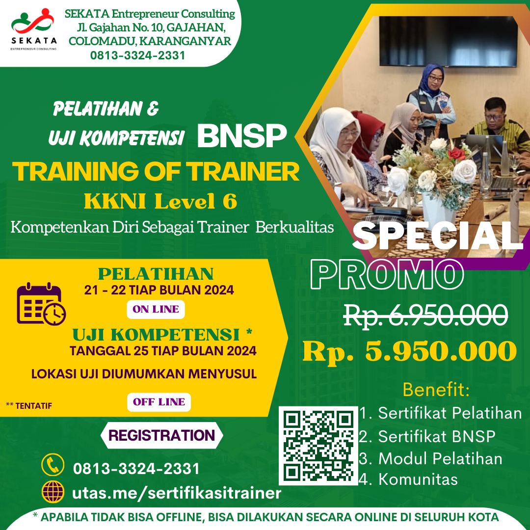 Pelatihan & Sertifikasi Master Trainer KKNI Level 6 BNSP RI 