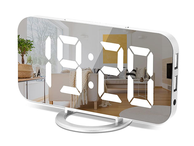 Mirrored Digital Alarm Clock With Dual USB Ports for $21