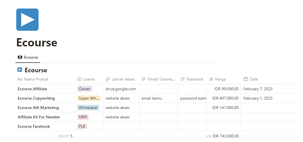 Database Management By Notion Lisensi Personal